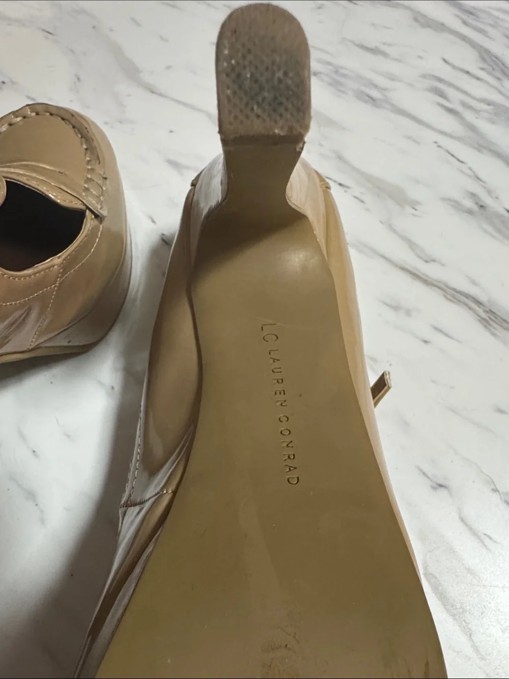 LC Lauren Conrad Patent Mary Jane Platform Heels in Tan